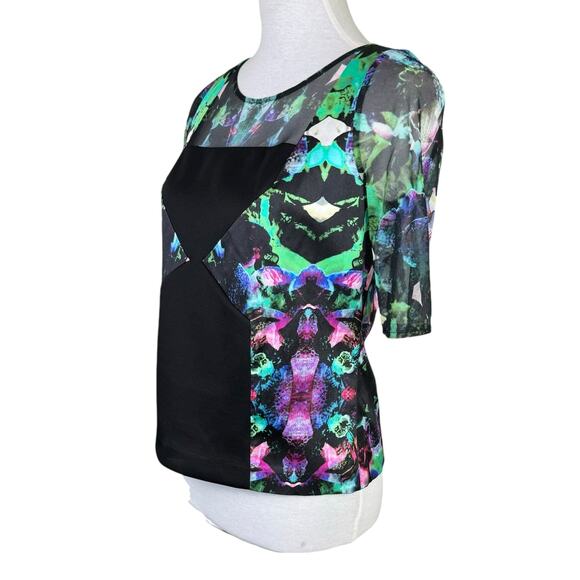 Milly NWT Surfer Mesh Colorful Watercolor Floral Top - Picture 3 of 11